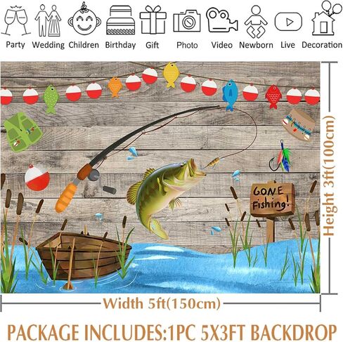 Avezano Rustic Wood Gone Fishing Backdrop for Birthday Party O Fish Ally Kids Baby Shower Photography Background Retirement Fisherman Party Decor Banner Supplies Photo Studio Props 7x5ft in Saudi Arabia