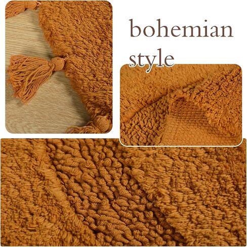 سجاد حمام TOPSMCHER Boho من القطن بساط حمام دائري مع شرابات سجاد بوهيمي كروشيه مصنوع يدويًا مع وسادة مضادة للانزلاق بقطر 27.5 بوصة خردل in Saudi Arabia