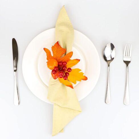 Fall Decor Napkin Rings Golden Maple Leaf Pumpkin Mushroom Autumn Table Decoration Thanksgiving Wooden Napkin Rings Set of 12 Pieces in Saudi Arabia