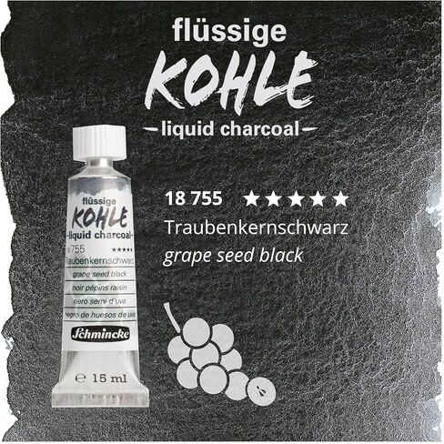 Schmincke - Liquid Charcoal, Peach Stone Black, 15 ml, 18 757 006, for charcoal painting, charcoal drawing and underpainting, vegan in Kuwait