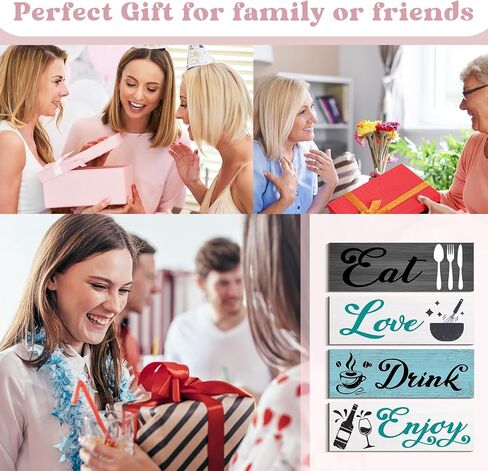 أكل ديكور جدار المطبخ، 4 قطع أكل شرب الحب استمتع لوحة علامة خشبية، مزرعة خشبية معلقة الجدار الديكور للمطبخ غرفة الطعام بار مقهى (اللون الكلاسيكي، 4.7 × 13.7 بوصة) in Kuwait