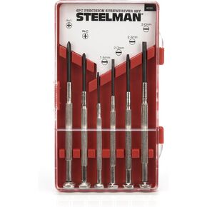 STEELMAN Precision Steel Shaft 6-Piece Long Electronics Screwdriver Set, Variety of Slotted/Phillips Sizes, Swivel-Head, Magnetic Tips