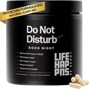 Life Happns Do Not Disturb Sleep Support Supplement with L Theanine, Magnesium and Passion Flower to Support Deep Sleep, Melatonin Free, Calm and Relaxation, Gluten Free, 60 Capsules