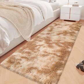 Super Soft Fluffy Living Room Area Rug 2x8 ft Purple Rainbow Tie-Dyed Shaggy Furry Carpet Washable Non-Slip Carpets Bedroom Bedside Nursery Rug Cute Colorful Room Decor for Girls