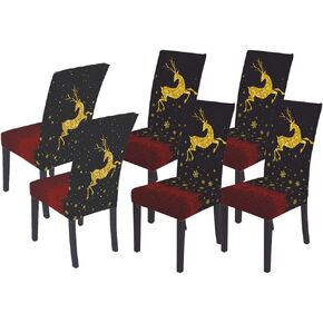 XMNTG Set of 6 Merry Christmas Newest Christmas Chair Slipcovers Printed Chair Covers Christmas Decorations Removable Chair Covers Non Slip Washable Furniture Protector for Dining Room Kitchen