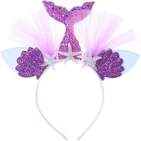 Maticr Glitter Mermaid Headband for Birthday Girl Mermaid Tail Tulle Head Band Under the Sea Party Headwear