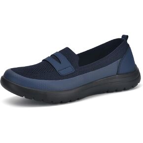 Buyrew Women Slip On Loafers Knit Walking Flat Shoes Comfortable Nurse Sneakers Lightweight