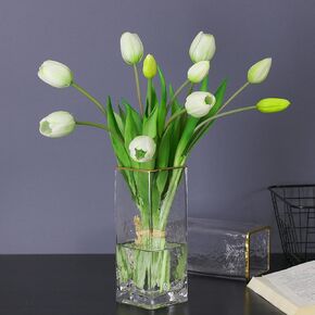 10PCS Orange Tulip Artificial Flowers, Realistic Plastic Fake Plants Bouquets, 15.7" Faux Decorative Floral Decor, Gift Home Kitchen Dining Living Room Coffee Table, Vase not Included