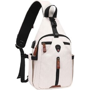 MOSISO Sling Backpack Travel Hiking Daypack, Vintage Canvas Crossbody Sling Bag with USB Charging Port & Removable Strap One Shoulder Chest Bag, Black