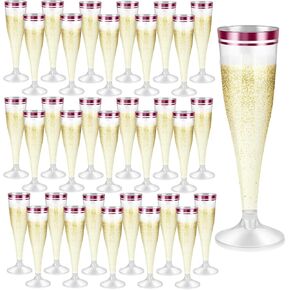 100 Pcs Silver Champagne Flutes Bulk 4.5 oz Clear Plastic Toasting Glasses Plastic Champagne Glasses Mimosa Glasses Disposable Cocktail Cups with Rim for Wedding Birthday Party Baby Shower