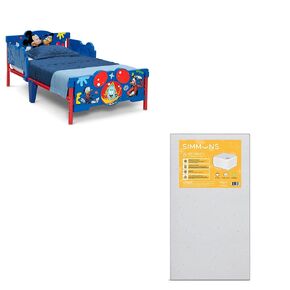 Delta Children - Mickey Mouse 3D Toddler Bed, Blue + Simmons Kids Silver Nights Dual Sided 2-Stage Baby Crib Mattress (Bundle)