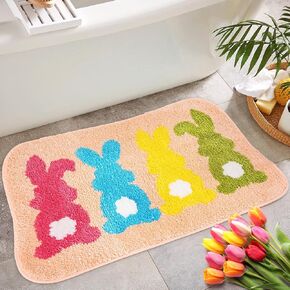 Percozzi Easter Bunny Bathroom Rug Spring Tufted Non-Slip Water Absorbent Bath Rug for Bathroom Shower Tub Kitchen Area Rug Decorations