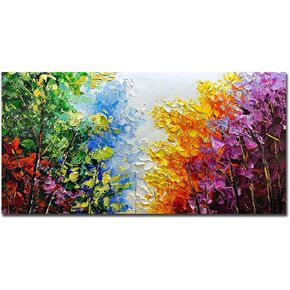 V-inspire Art,24x60 inches 100% Hand-Paintined Modern Oil Painting Canvas Wall Art for Living Room Bedroom Colorful 3D Flower Framed Wall Decor