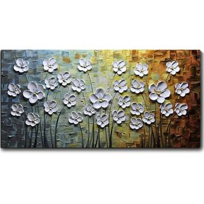 V-inspire Art، 24 × 60 بوصة 100٪ مرسومة يدويًا لوحة زيتية حديثة على القماش لغرفة المعيشة وغرفة النوم الملونة ثلاثية الأبعاد زهرة مؤطرة ديكور الحائط in Kuwait