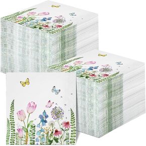 Eaasty 200 Pack Floral Paper Napkins 3 Ply Disposable Napkins Guest Napkins Spring Bathroom Flowers Paper Napkins Wildflower Napkins Guest Towels for Wedding Birthday Bridal Summer (8 x 4.3 Inch)