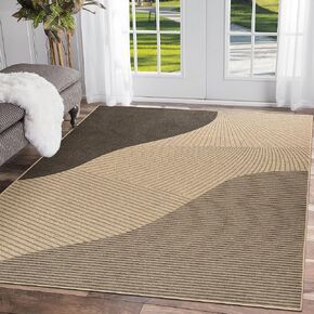 Syalife Easy Jute Rug, Washable 6x9 Area Rug for Living Room Modern Farmhouse Outdoor Rug, Non Slip Indoor Rug for Entryway Bedroom Kitchen Patio Decor (Brown/Black, 6'x 9')
