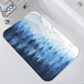 Accnicc Black Misty Forest Small Bathroom Rugs Mat Nature Tree Mountain Bath Rug Water Absorbent Non Slip Shower Mat Memory Foam Bath Mats for Bathroom Decor (Black, 24'' × 16'') in Kuwait