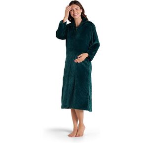 Miss Elaine Women's Long Fleece Robe, Long Sleeves and Zipper Front Closure, Collared Neck with Side Pockets
