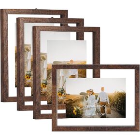 WIFTREY 8x10 Floating Picture Frames Set of 4, Black Rustic Picture Frame 8 by 10 for Wall Hanging, Double Glass Family Photo Frame Display Multi Size, 4x6, 5x7, 8x10,10x12