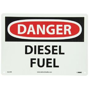 NMC D427PB OSHA Sign, "DANGER DIESEL FUEL", 14" Width x 10" Height, Pressure Sensitive Vinyl, Black/Red On White, 10 x 14