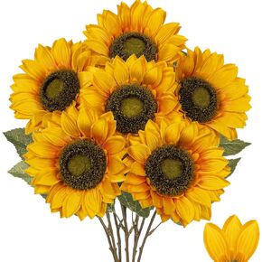 Large Silk Sunflowers Artificial Flowers 26" Long Stem Artificial Sunflower 6PCS Faux Vintage Fall Sunflowers Bouquet Bulk for Home Wedding Birthday Party Centerpieces Decorations