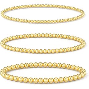 MBW Gold/Silver Beaded Bracelets for Women Trendy, 14K Gold/Silver Bead Bracelet Stack Small Cute Beaded Bracelet Set Stackable Stretch Ball Chain Beads Bracelet Waterproof Jewelry for Teen Girls Gift