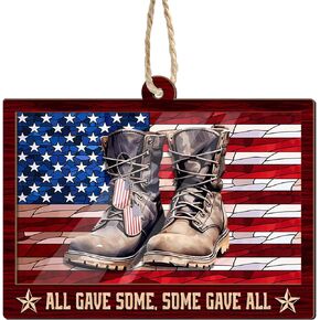 Artsy Woodsy Veteran Christmas Ornament Tree Decorations 2D Flat (Not 3D Ornament), Gifts for Veteran Soldier Armed Forces Military Members US Army, American Flag Patriotic Car Accessories