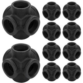 3/4" Black Pipe Fittings 6-Way Side Outlet Tee - Home Expert 4 Pack Malleable Cast Iron Threaded Pipe Fittings 6-Way Side Outlet Cross for Industrial Pipe Shelves Bracket Vintage Pipe Furniture