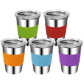 كوب روميكا المضاد للانسكاب من الفولاذ المقاوم للصدأ، أكواب للأطفال الصغار سعة 8 أونصة مزودة بماصات وأغطية، أكواب مياه صغيرة غير قابلة للكسر بأكمام ملونة للأطفال الأولاد والبنات in Kuwait