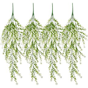 Artificial Hanging Plants for Outdoors, UV Resistant Fake Plastic Plants Indoor, Outside Hanging Flowers for Garden Porch Window Box Home Wedding Farmhouse Festive Shrub Decor (Purple, 4 Bundles)