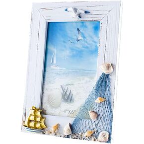Desktop Wooden Photo Frame Picture Frames DIY 6x4 Inch, in Mediterranean For Nautical Beach Themed Home Coffee Shop Decoration