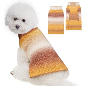 WOYYHO Dog Sweater for Small Dogs Colorful Knitted Puppy Sweaters with Leash Hole Turtleneck Pet Dog Sweaters Winter Warm Dog Clothes Rainbow Dog Sweaters for Chihuahua Yorkies Havanese (Size L)