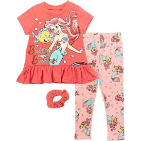 Disney Frozen Elsa Princess Anna Toddler Girls Peplum T-Shirt Leggings and Scrunchie 3 Piece Outfit Set Frozen, Light Pink 3T