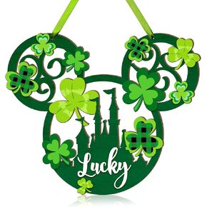 Christmas Mouse Door Sign Decorations, Merry Christmas Wooden Door Hanging Sign Wreath Ornaments for Front Door Decor Peppermint Candy Mouse Shaped Winter Wall Xmas Party Holiday Supplies Green