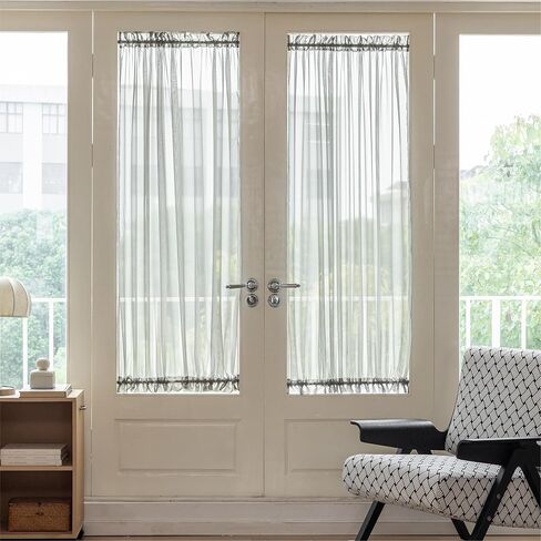 Spring Garden Home Sheer Door Window Curtains with Rod Pocket - Easy Install, Privacy, Elegant Home Decor (Natural White, 25 inches Wide x 72 inches Long, 1 Panel with Tieback) in Saudi Arabia