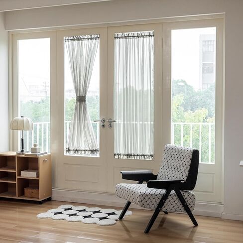 Spring Garden Home Sheer Door Window Curtains with Rod Pocket - Easy Install, Privacy, Elegant Home Decor (Natural White, 25 inches Wide x 72 inches Long, 1 Panel with Tieback) in Saudi Arabia