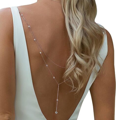 Wedding Multilayer Rhinestone Back Chain Necklace Layered Bridal Crystal Back Chain Jewelry Festival Rave Rhinestone Backdrop Jewelry Dress Shoulder Body Chain Jewelry for Women Girl in Saudi Arabia
