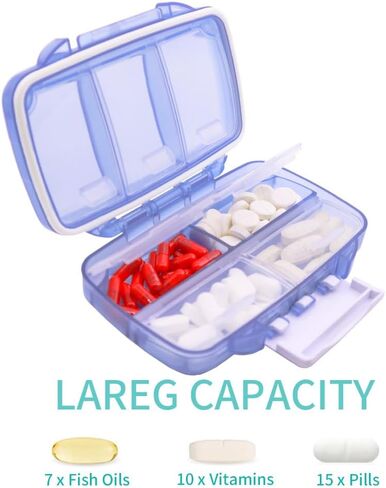 علبة حبوب الدواء محكمة الغلق، منظم حبوب السفر، موزع حبوب الدواء الكبير، صندوق حبوب الدواء اليومي، فارز الفيتامينات المحمول، 7 حجرات، حاوية مضادة للرطوبة، دواء يومي لمحفظة الجيب (أسود) in Kuwait