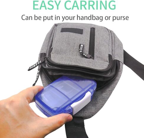 علبة حبوب الدواء محكمة الغلق، منظم حبوب السفر، موزع حبوب الدواء الكبير، صندوق حبوب الدواء اليومي، فارز الفيتامينات المحمول، 7 حجرات، حاوية مضادة للرطوبة، دواء يومي لمحفظة الجيب (أسود) in Kuwait