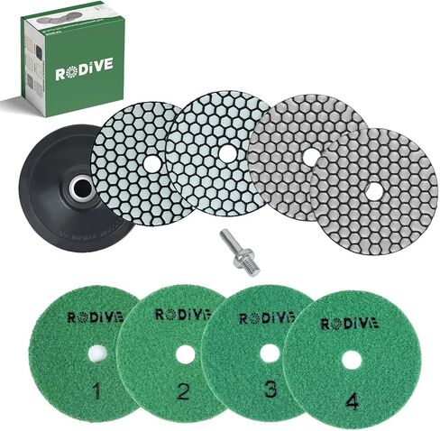 4 inch Professional Dry Diamond Polishing Pad, 4 Step 1 Set for Marble polishing kit, Heat-Resistant, Fast Grinding for Marble, Granite, Tile Edges & Chamfers - Use with Drill, Grinder, Polisher. in Saudi Arabia