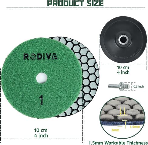 4 inch Professional Dry Diamond Polishing Pad, 4 Step 1 Set for Marble polishing kit, Heat-Resistant, Fast Grinding for Marble, Granite, Tile Edges & Chamfers - Use with Drill, Grinder, Polisher. in Saudi Arabia