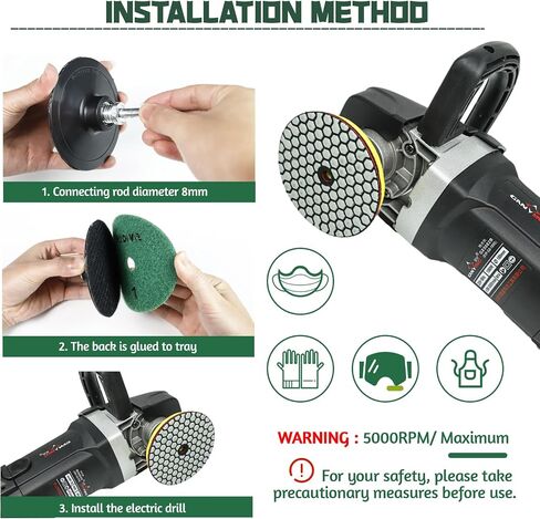 4 inch Professional Dry Diamond Polishing Pad, 4 Step 1 Set for Marble polishing kit, Heat-Resistant, Fast Grinding for Marble, Granite, Tile Edges & Chamfers - Use with Drill, Grinder, Polisher. in Saudi Arabia