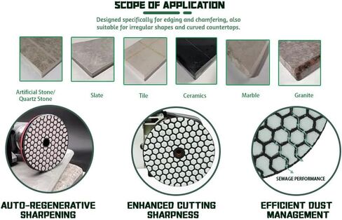 4 inch Professional Dry Diamond Polishing Pad, 4 Step 1 Set for Marble polishing kit, Heat-Resistant, Fast Grinding for Marble, Granite, Tile Edges & Chamfers - Use with Drill, Grinder, Polisher. in Saudi Arabia