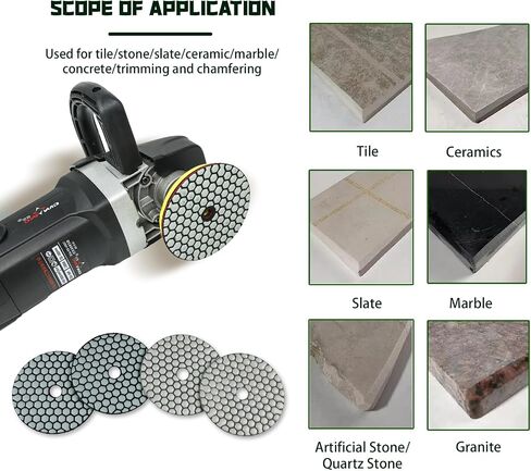 4 inch Professional Dry Diamond Polishing Pad, 4 Step 1 Set for Marble polishing kit, Heat-Resistant, Fast Grinding for Marble, Granite, Tile Edges & Chamfers - Use with Drill, Grinder, Polisher. in Saudi Arabia