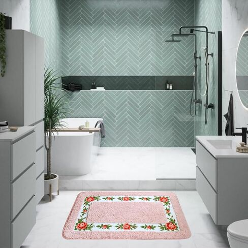 Barelove Rose Floral Area Rugs Ultra Soft Low Pile Shag Rug, Non Slip Washable Modern Floor Mat Pad for Living Room Bedroom Bathroom Dorm Kitchen Entryway 19.7 X 23.6 INCH (Heart, Green) in Kuwait