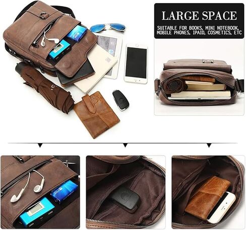 حقيبة كتف جلدية للرجال من Leathario حقيبة كروس للرجال حقيبة كتف للعمل والسفر in Kuwait