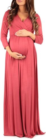 Mother Bee Maternity V-Neck 3/4 Sleeve Ruched Waist Dress in Kuwait