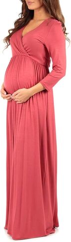 Mother Bee Maternity V-Neck 3/4 Sleeve Ruched Waist Dress in Kuwait
