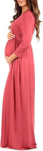 Mother Bee Maternity V-Neck 3/4 Sleeve Ruched Waist Dress in Kuwait