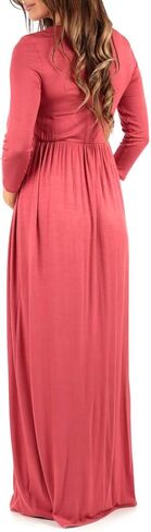 Mother Bee Maternity V-Neck 3/4 Sleeve Ruched Waist Dress in Kuwait